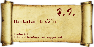 Hintalan Irén névjegykártya